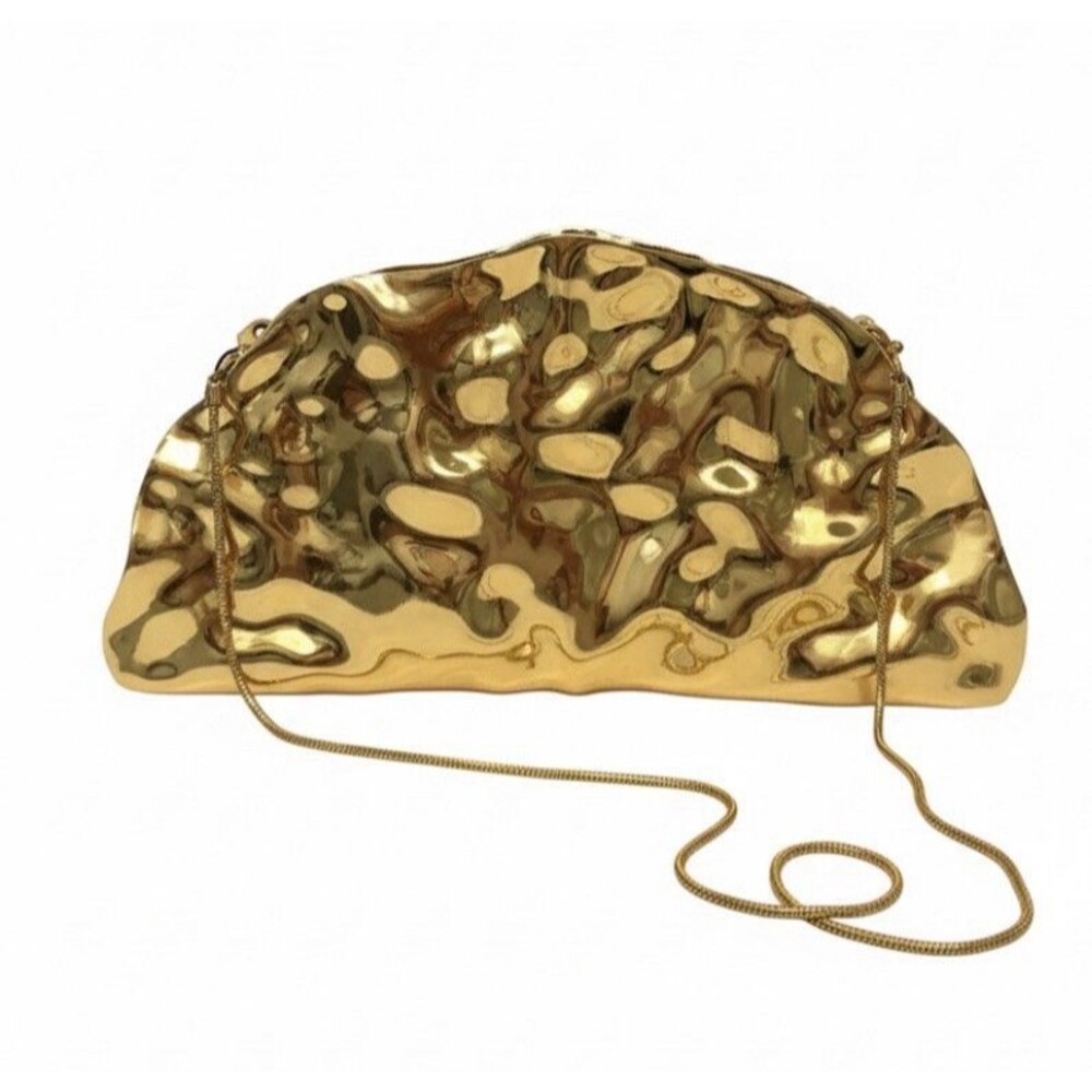 ZARA NWT Gold Metallic Rigid Minaudiere Bag SS25 Hammered Metal Clutch 6588/510